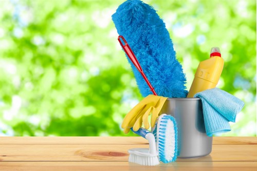 Cleaner preparing safe deep cleaning equipment in a Highbury property