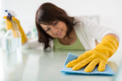 Kitchen surfaces being thoroughly cleaned during a Highbury deep clean