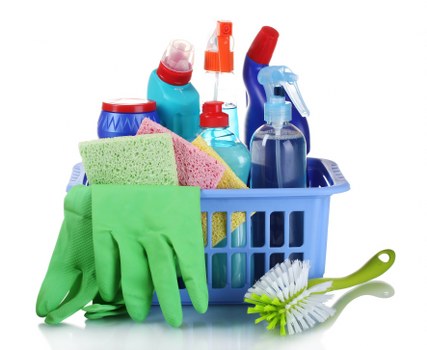 Worker using protective equipment during deep cleaning